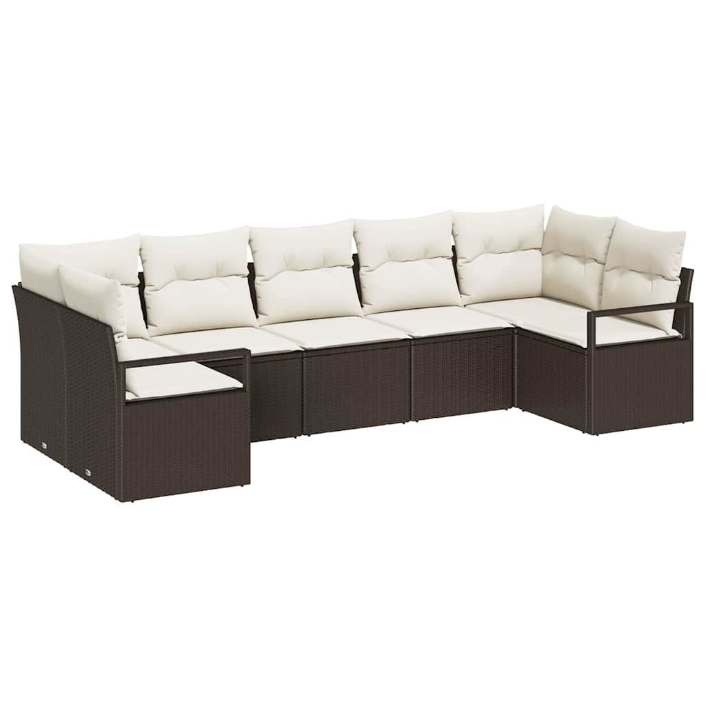 Garten-Sofa-Set mit Kissen mit Speicher 7 pcs Braun und Creme